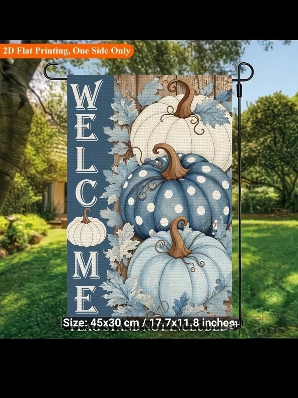Blue Pumpkin Welcome Garden Flag - Autumn Farmhouse Decor